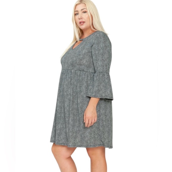 Story Tellers, Plus Size Open-Knit Ruffled Jersey Midi Dress, 1X, Gray, Black - Picture 4 of 8